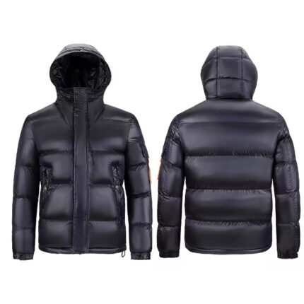 Men's High-Shine Black Hooded Puffer Jacket